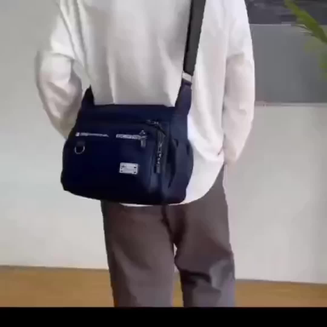 Men'S Nylon Oxford Canvas Casual Leisure Travel Shoulder Bag, Crossbody, Student, Tide, with Adjustable Tape, for Going Out