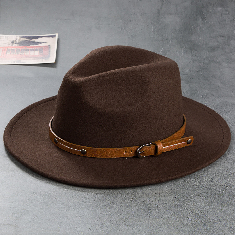 Men's Retro Felt Top Hat, Leather Buckle Accessory, Jazz Hats