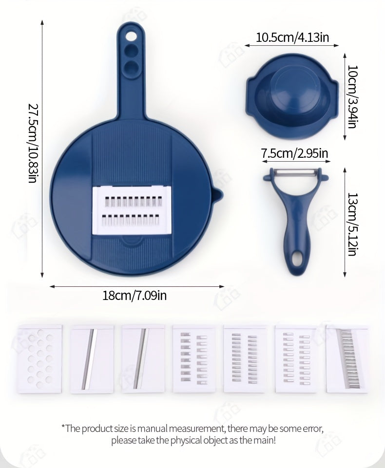 LDQ 12-in-1 Manual Vegetable Chopper & Food Processor - Heavy-Duty BPA-Free Multi-Functional Slicer/Shredder/Grater with Lock, Lever & Container for Carrots, Potatoes, Onions, Cucumbers, Radishes - Compact Kitchen