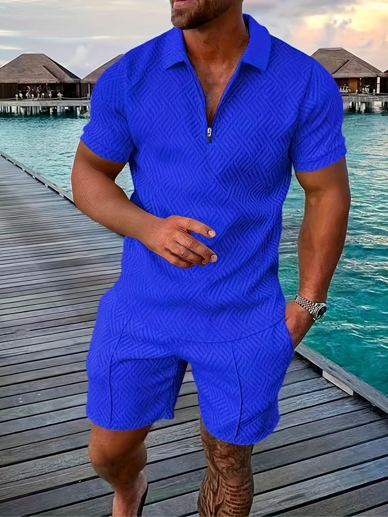 Men's T-shirt short sleeve + shorts casual sports suit blue
