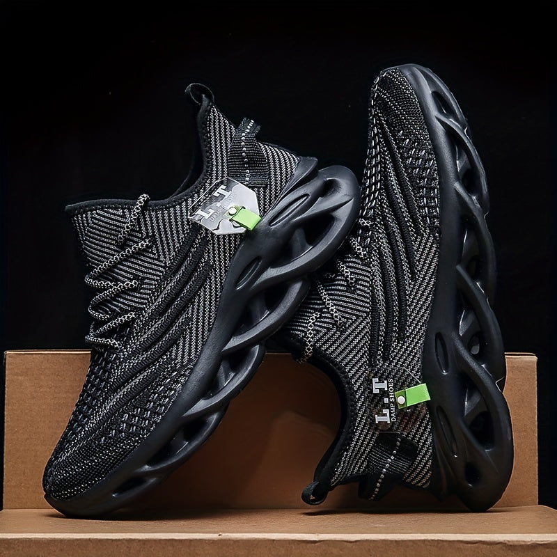 Men's Knit Breathable Lace Up Running Shoes, Lightweight Comfy Sneaker, Spring And Summer