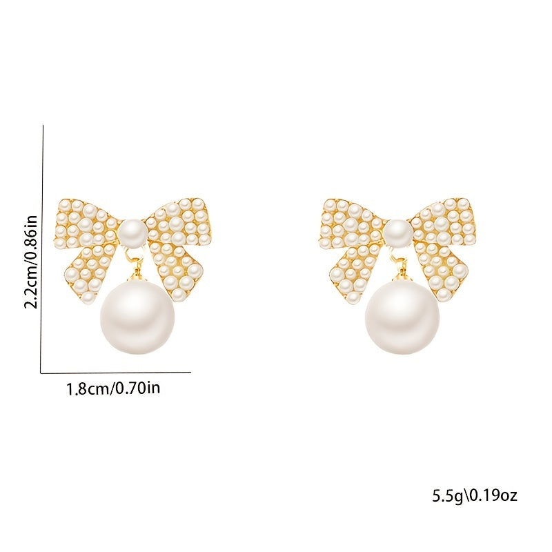 Faux Pearls Elegant Stud Earrings Bowknot Shape Ear Jewelry Decorations For Women & Girls