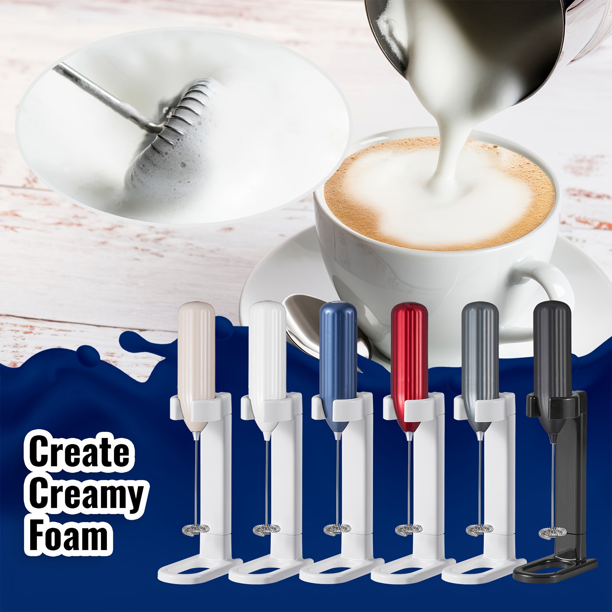 1pc, Lalayuan Powerful Electric Milk Frother, Mini Milk Foamer, Battery Operated (Not Included) Stainless Steel Drink Mixer, Handheld Electric Whisk For Coffee, Latte, Cappuccino, Chocolate, Matcha