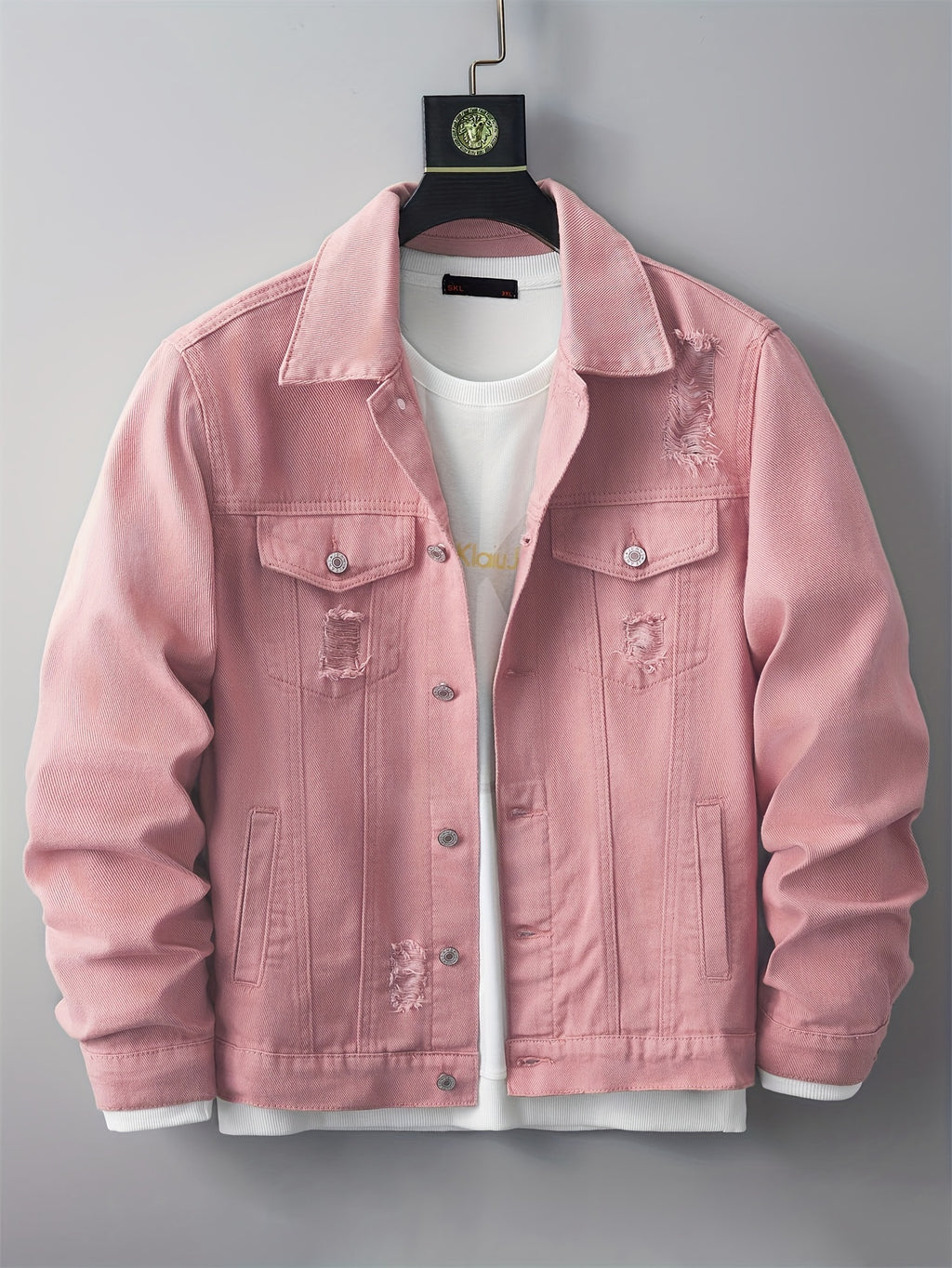 Men's Ripped Lapel Pocket Casual Denim Jacket