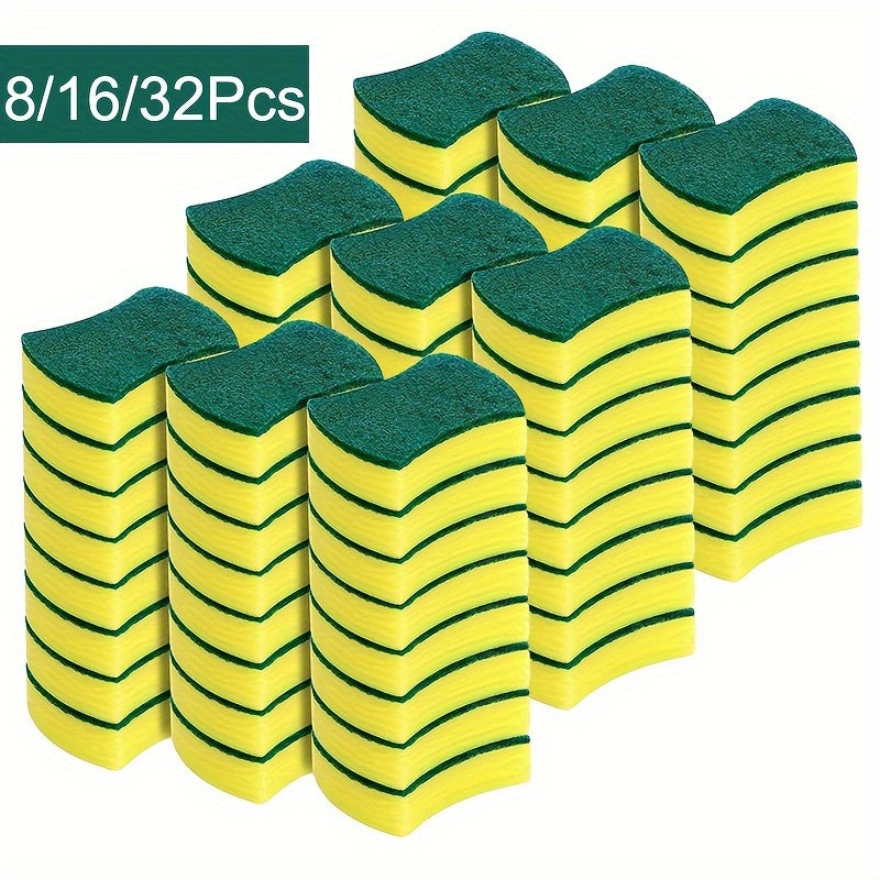 8/16/32pcs, Multifunctional Cleaning Sponge, Double-Sided Scouring Pad For Household Cleaning, Dishwashing Sponge, Premium Kitchen Sponge, Durable Non-scratch Sponge Wipe, Super Absorbent, Cleaning Supplies, Cleaning Tool