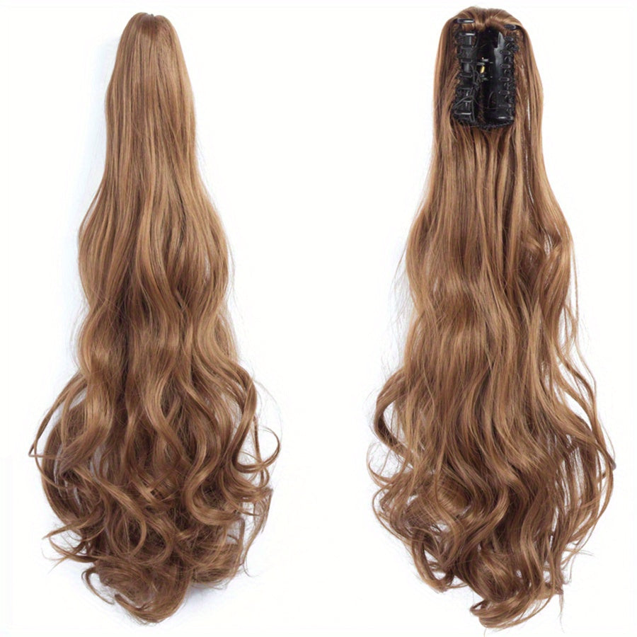Long Wavy Ponytail Extensions - 22 Inch Claw Clip In Synthetic Hair Piece For Women - Add Volume And Style To Your Hair Halloween Christmas