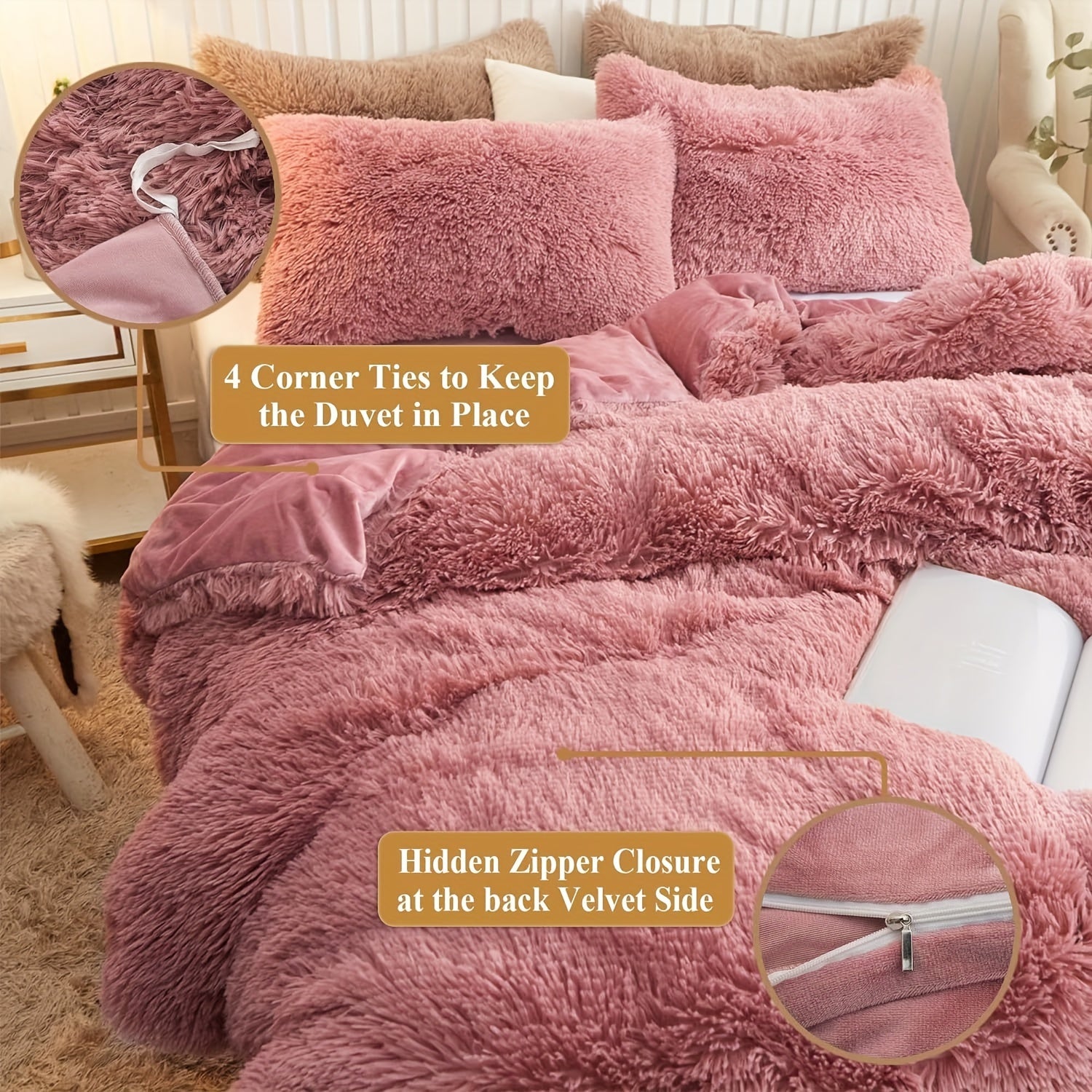 [Plush Duvet Cover Set] 3pcs Multicolor Plush Duvet Cover Set - Soft And Warm Bedding For Bedroom, Guest Room, And Dorm Decor