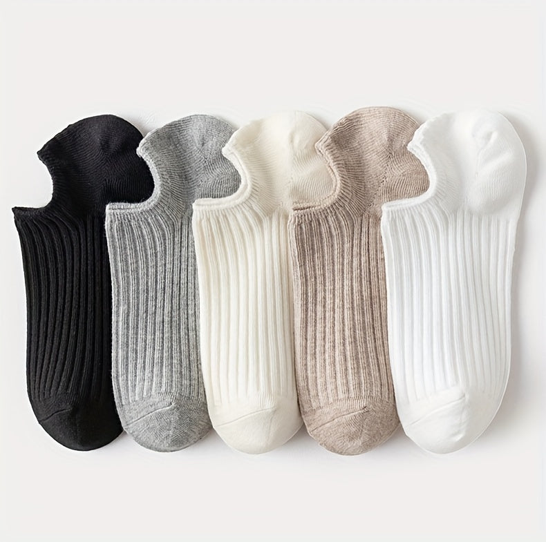 1/5 Pairs No Show Solid Socks, Simple & Breathable Unisex Boat Socks, Women's Stockings & Hosiery