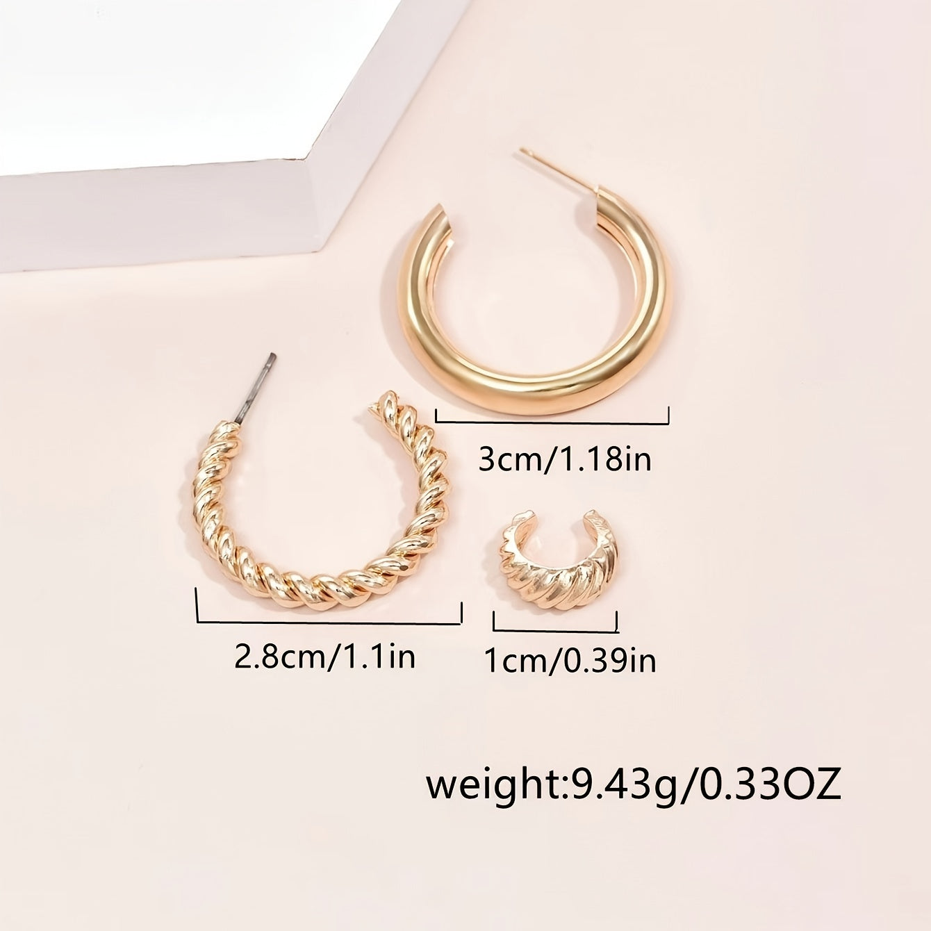 Punk Chunky Hoop Earrings 3pcs/set 14K Plated Alloy Round Circle Hoop Earrings For Women Jewelry