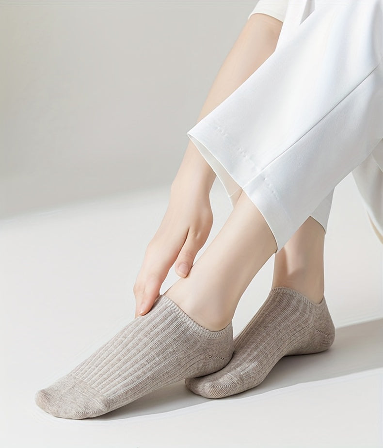 1/5 Pairs No Show Solid Socks, Simple & Breathable Unisex Boat Socks, Women's Stockings & Hosiery