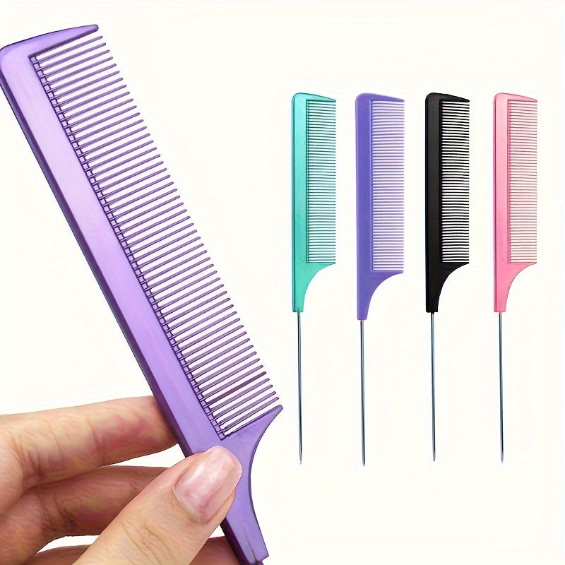 Barber Salon Fine Tooth Rat Tail Teasing Comb With Stainless Steel Pin Metal Hair Pick Detangling Comb Profession Tool Practical Convenient For Women Men Hair Styling