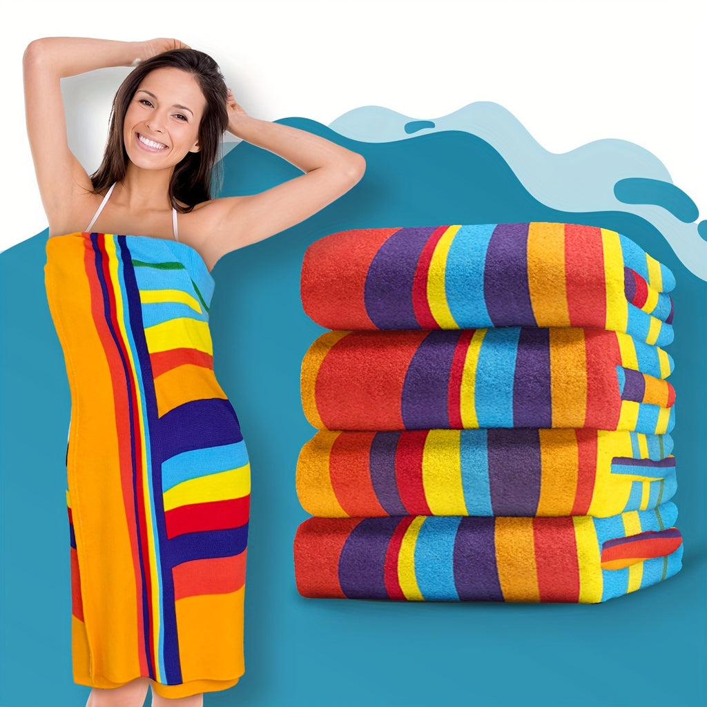 [Extra Large Soft Beach Towel] Extra Large Striped Beach Towel - Ultra-Soft Microfiber, Quick-Dry & Sand-Free, Perfect for Travel, Yoga, Camping & Swimming - Machine Washable, Beach Towel