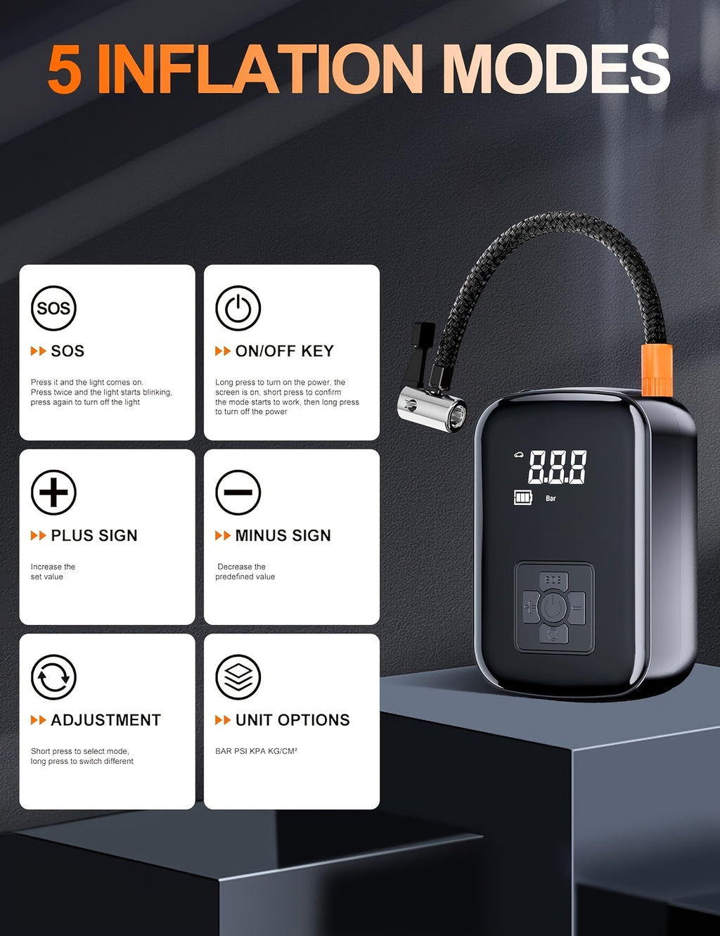 A Portable Car Air Compressor with a Wireless Handheld Pump And Light, Suitable for Inflating And Compressing Tires of And Motorcycles.