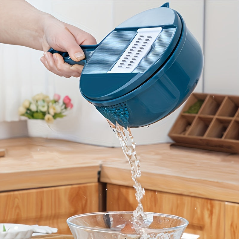 LDQ 12-in-1 Manual Vegetable Chopper & Food Processor - Heavy-Duty BPA-Free Multi-Functional Slicer/Shredder/Grater with Lock, Lever & Container for Carrots, Potatoes, Onions, Cucumbers, Radishes - Compact Kitchen