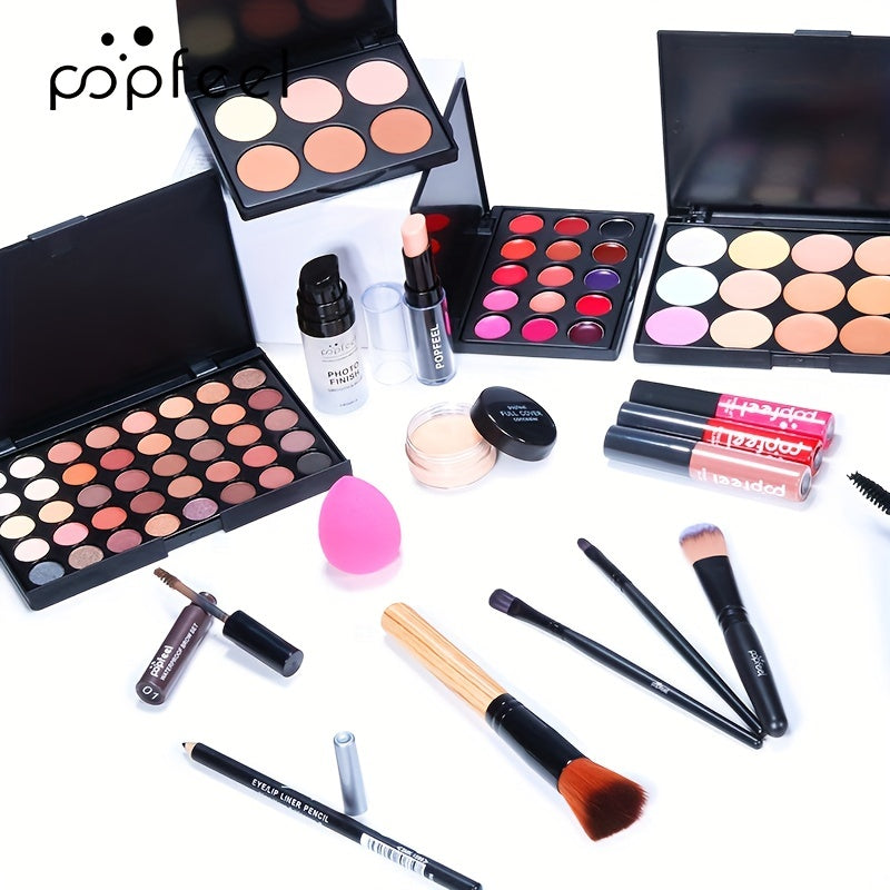 POPFEEL's Ultimate 24pc Brown Makeup Collection - High-Pigment Kit for Face, Eyes & Lips, Ideal Gift