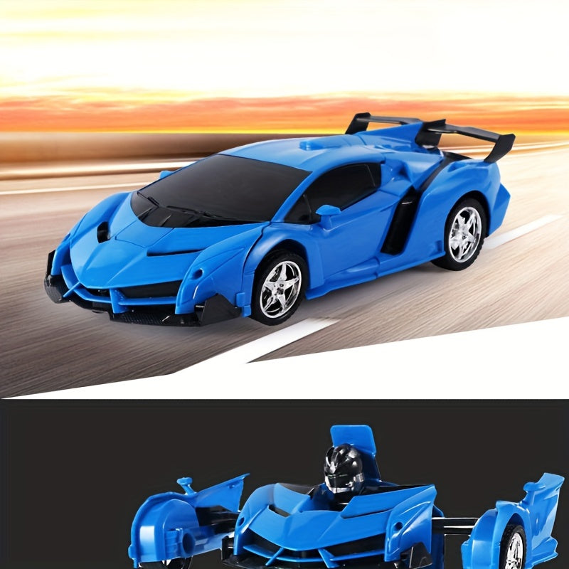 Transforming RC Robot Police Car Toy - One-Click Transformation, Remote Control, Durable Plastic, Novelty Gift for Youngsters - Red/Blue/Yellow