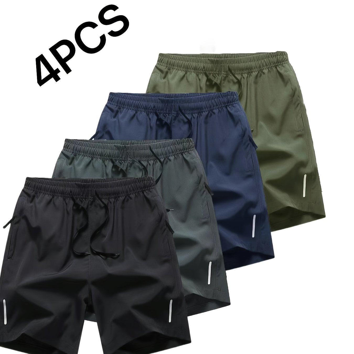 [Quick-Dry Athletic Shorts] 4 Pack Quick-Dry Men's Athletic Shorts - Micro-Elastic, Breathable, Regular Fit, Solid Color, and Pockets - Suitable for Casual and Sporty Activities