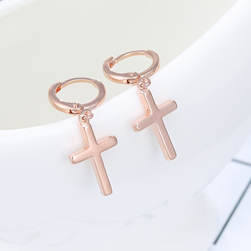 Elegant 18K Golden Plated Cross Dangle Earrings - Vintage Style, Daily Occasion, Copper Base, Perfect for Parties and Everyday Wear, Everyday Earrings|Vintageinspired Design|Goldtone Earrings