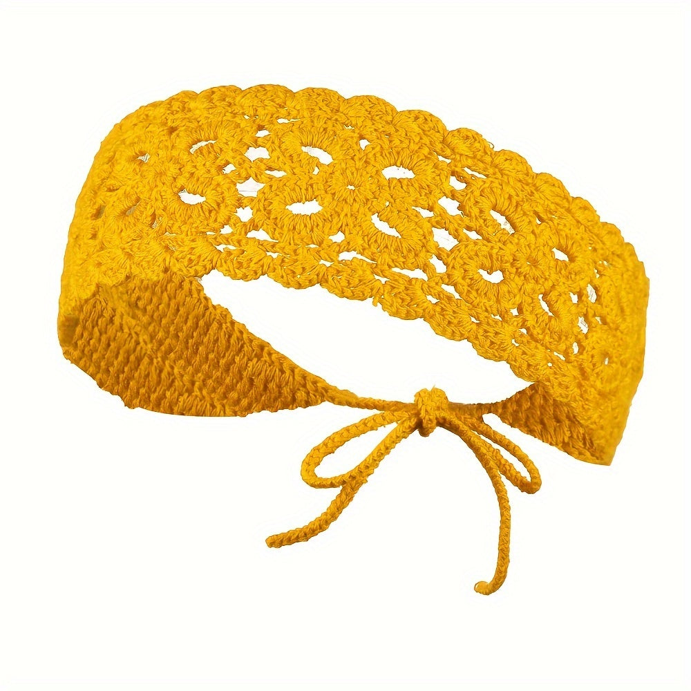 Women Crochet Headbands Boho Knitted Floral Elastic Hairband Vintage Head Wrap Hair Accessories