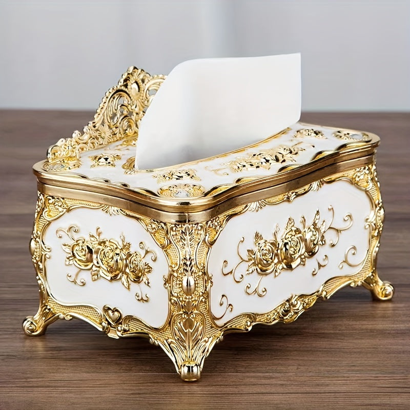 1pc Rose Crown Embossed Tissue Box - Luxurious Elegant Design Tissue Holders, Paper Holder, Napkin Holder - For Home, Living Room, KTV, Hotel, Bar, Club, Toilet, Bath - Perfect Gift for Housewarming & Wedding