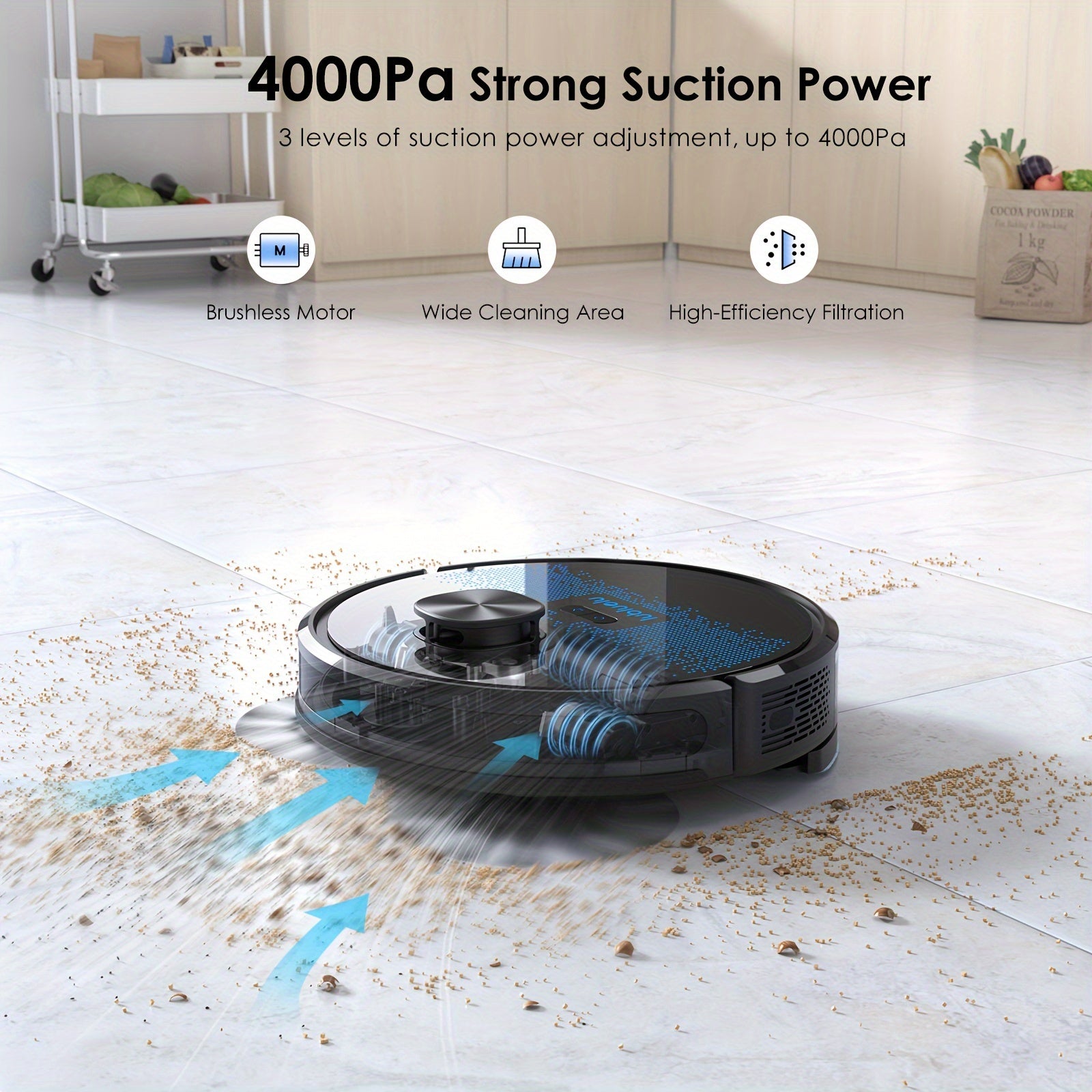 Lubluelu SL60 Plus Self-Emptying Robot Vacuum & Mop Combo, 4000Pa Strong Suction, 60-Day Hands-Free, WiFi/App/Alexa Compatible, 3-in-1 Pet Hair Cleaning for Hard Floors & Carpets, Quiet 55dB, Auto-Charging, Precision Mapping,