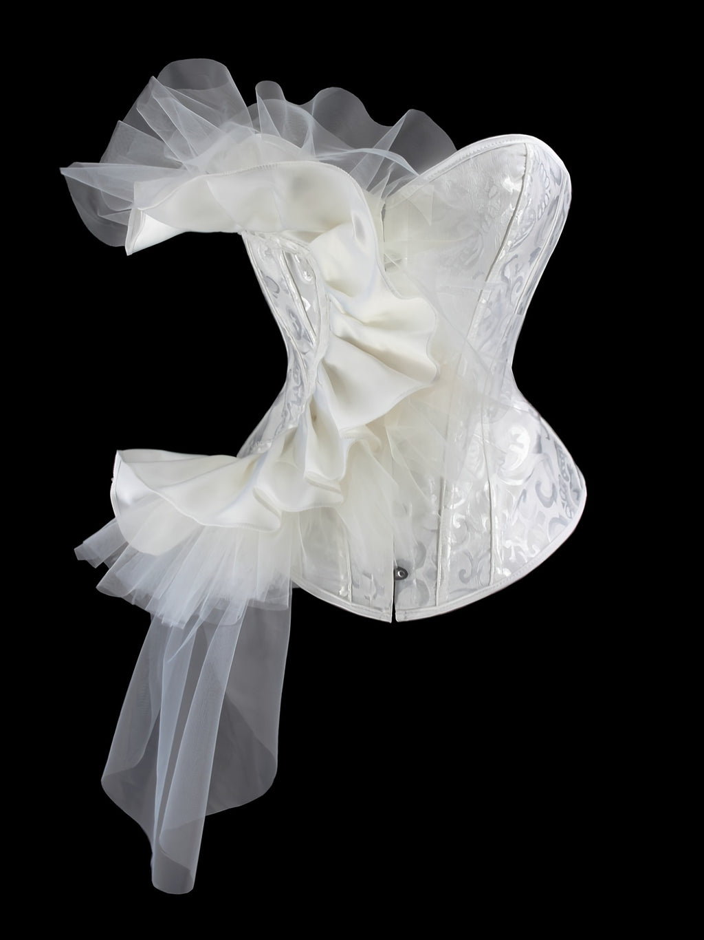 Ruffle Strapless Corset Bustier, Tummy Control Lace Up Jacquard Body Shaper, Women's Lingerie & Shapewear