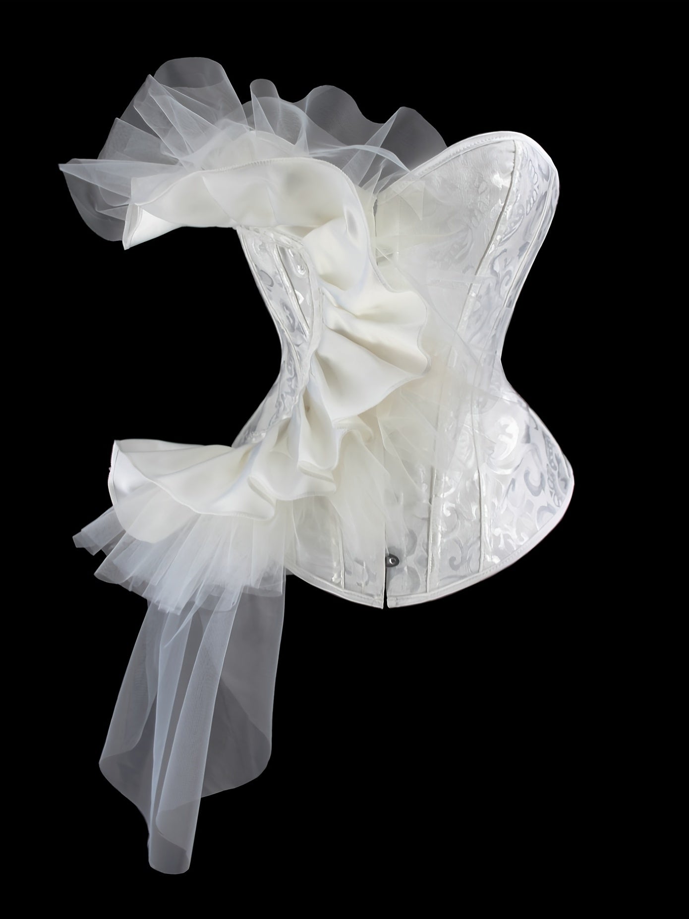 Ruffle Strapless Corset Bustier, Tummy Control Lace Up Jacquard Body Shaper, Women's Lingerie & Shapewear