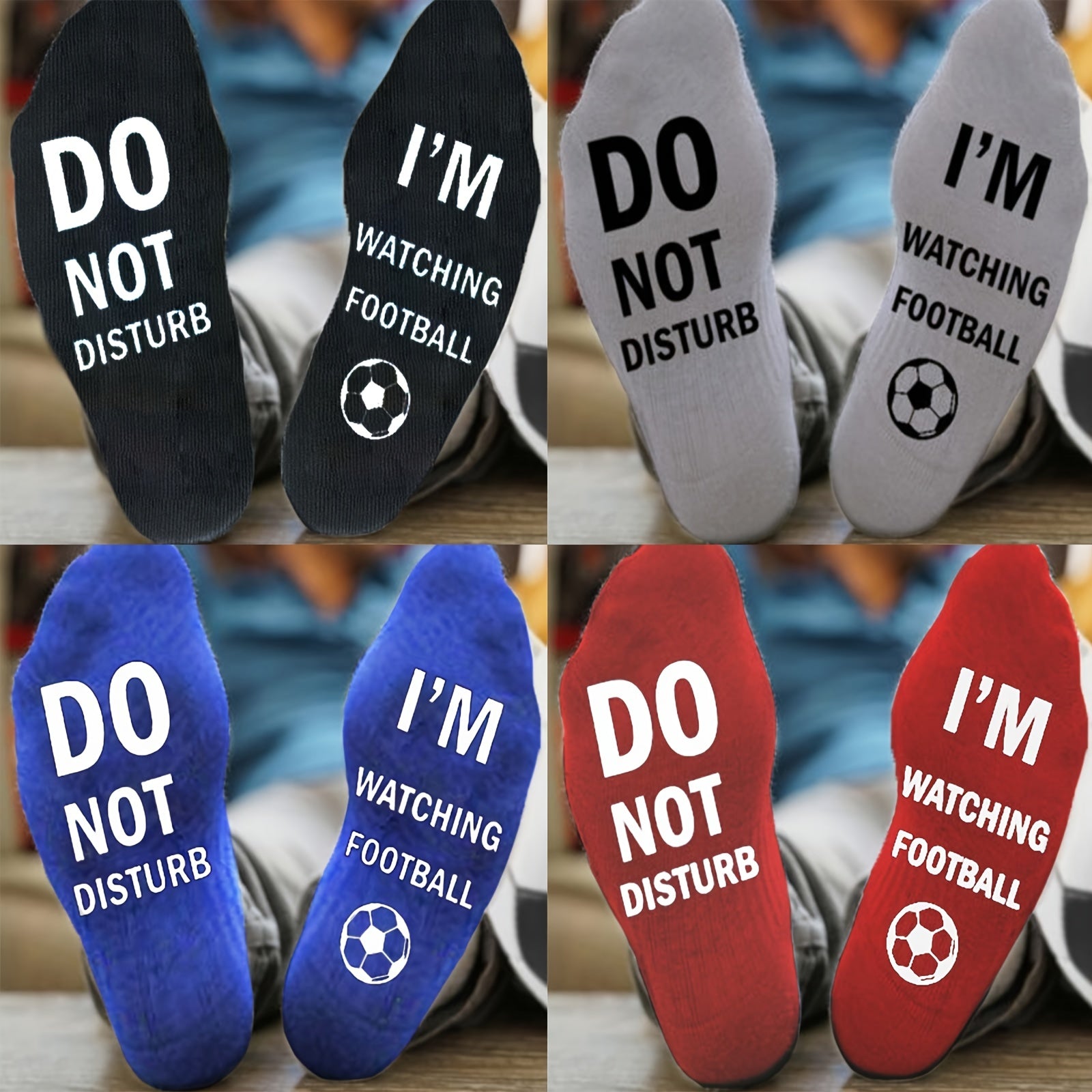 Men's Cotton Breathable Novelty Funny "Do Not Disturb" Football Theme Crew Socks