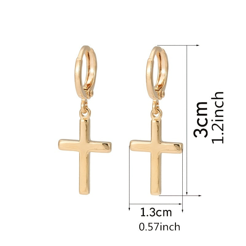 Elegant 18K Golden Plated Cross Dangle Earrings - Vintage Style, Daily Occasion, Copper Base, Perfect for Parties and Everyday Wear, Everyday Earrings|Vintageinspired Design|Goldtone Earrings