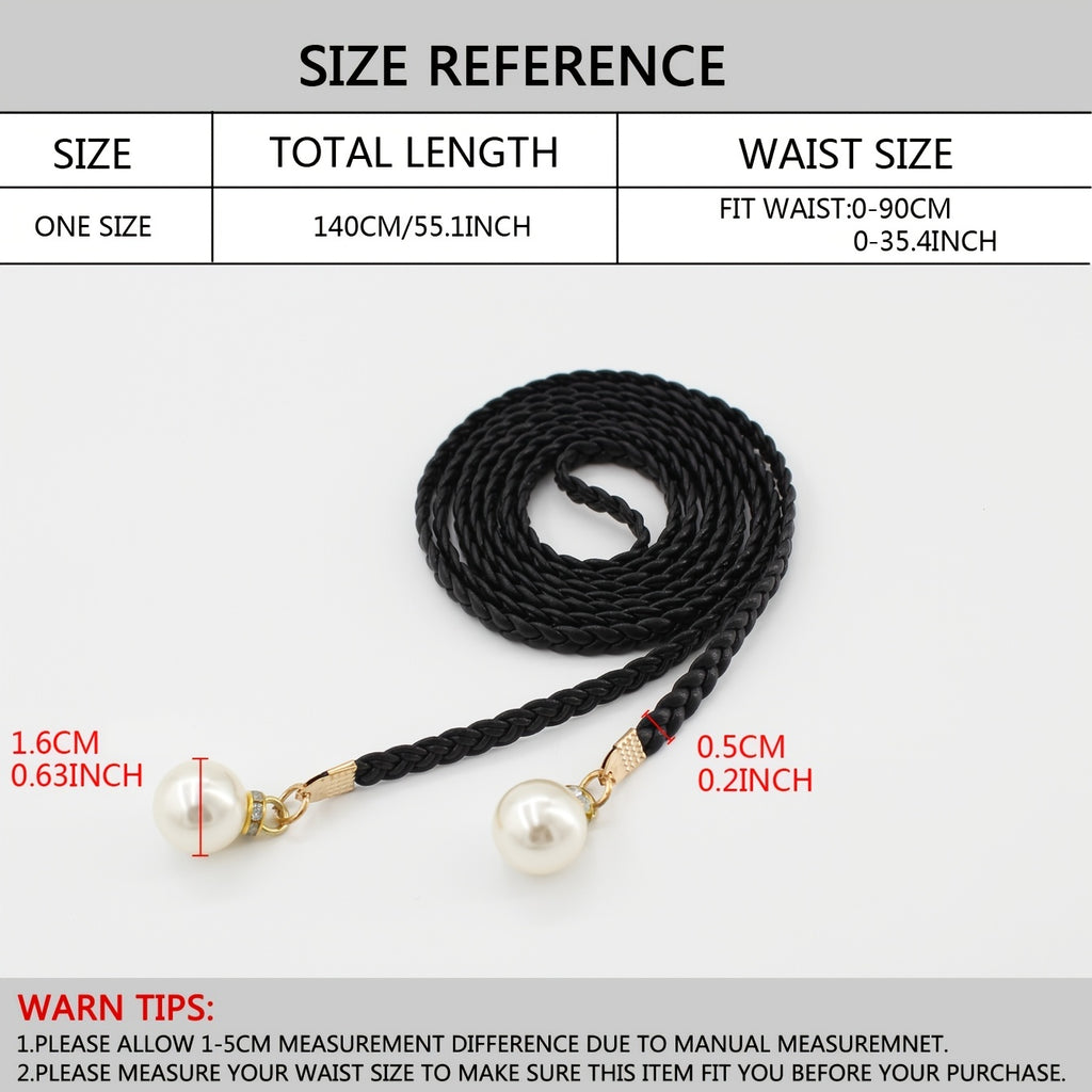 Braided Thin Belt Women's Decor Waist Rope Women's Sweet Dress Tie Waist Chain Skirt With Pearl Waist Accessories