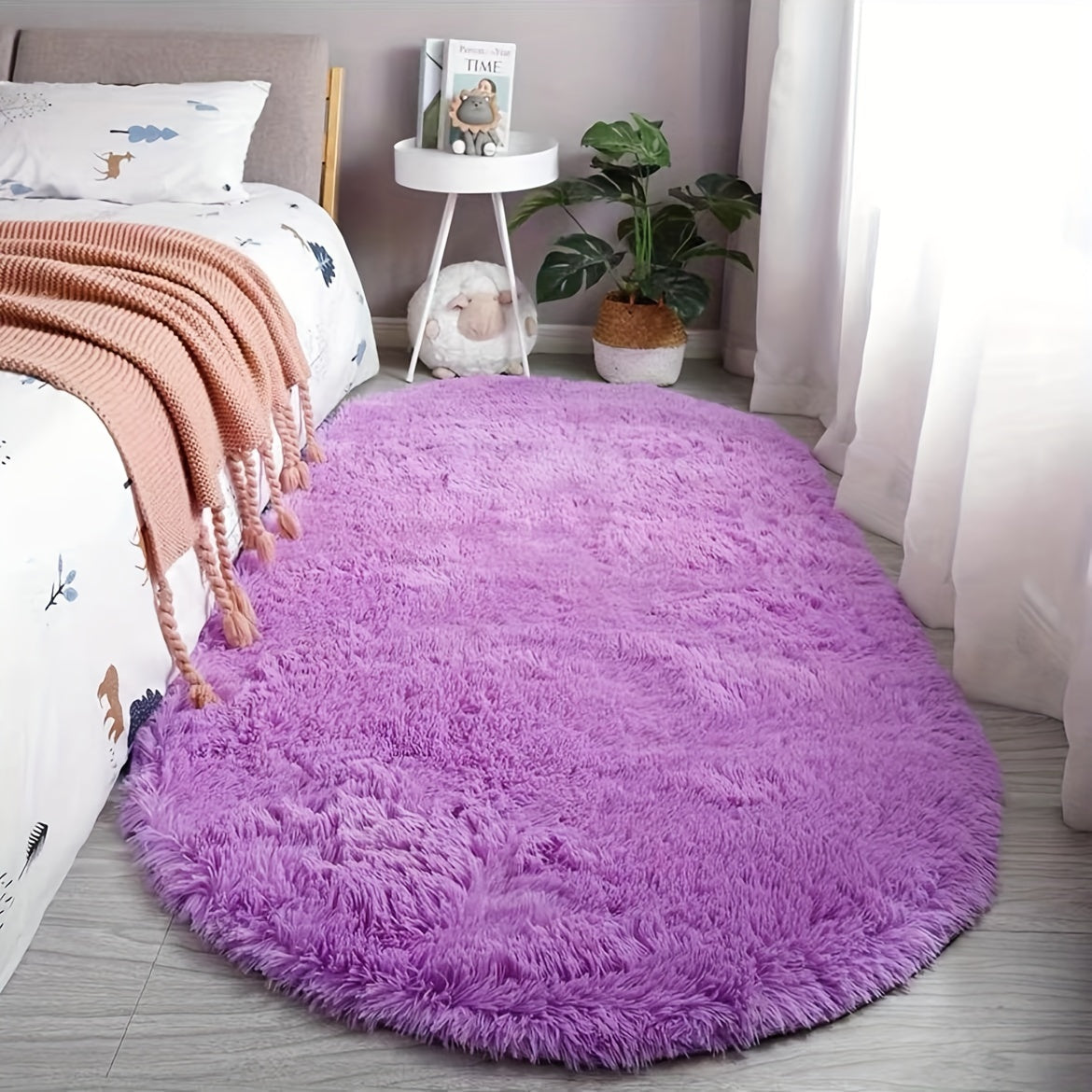 [Soft Polyester] Plush Oval Area Rug | Soft Polyester | Hand Washable | Bedroom and Living Room