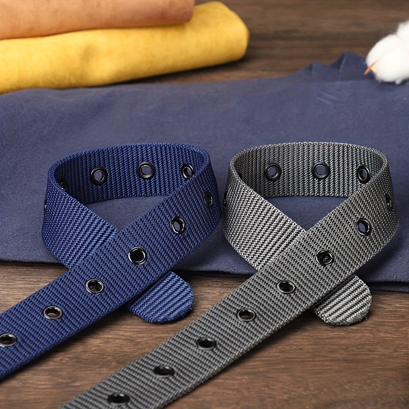 Men's perforated canvas belt with needle buckle, student youth Korean version, versatile denim belt, extended Women's trendy