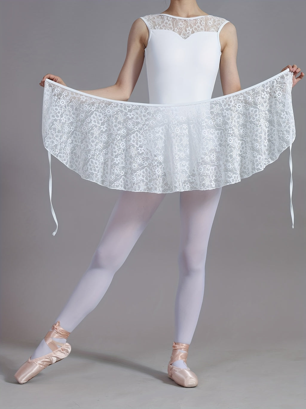 Women's Elegant Black Ballet Wrap Skirts - Semi-Sheer Lace Dance Skirt Dancewear