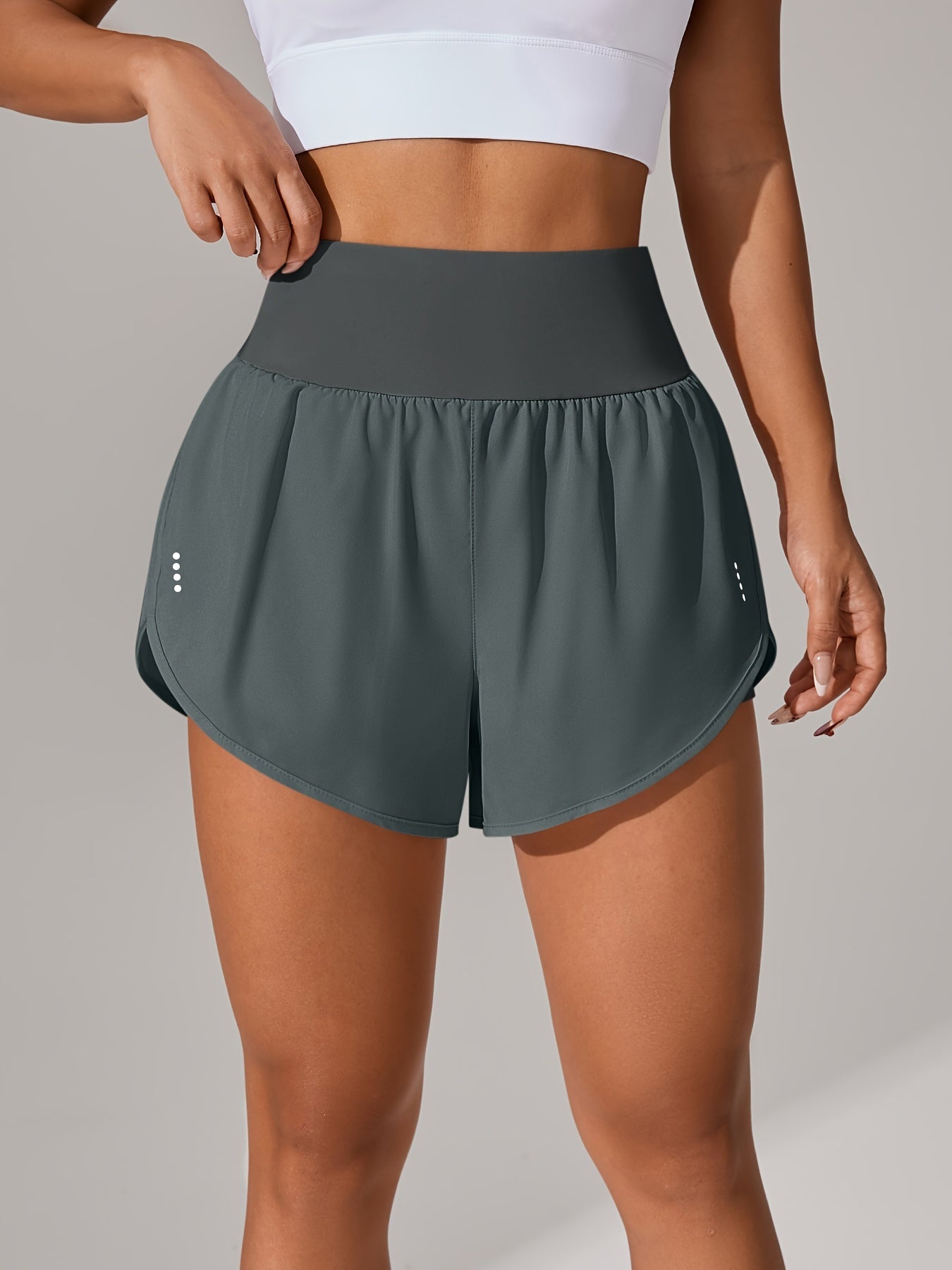 [Yoga Activewear] Women's Light Blue Yoga Shorts - Casual & Loose-Fit, High-Waisted with Ruffle Detail, Stretchy Polyester-Elastane Blend, Machine Washable, Perfect for Spring/Summer/Fall