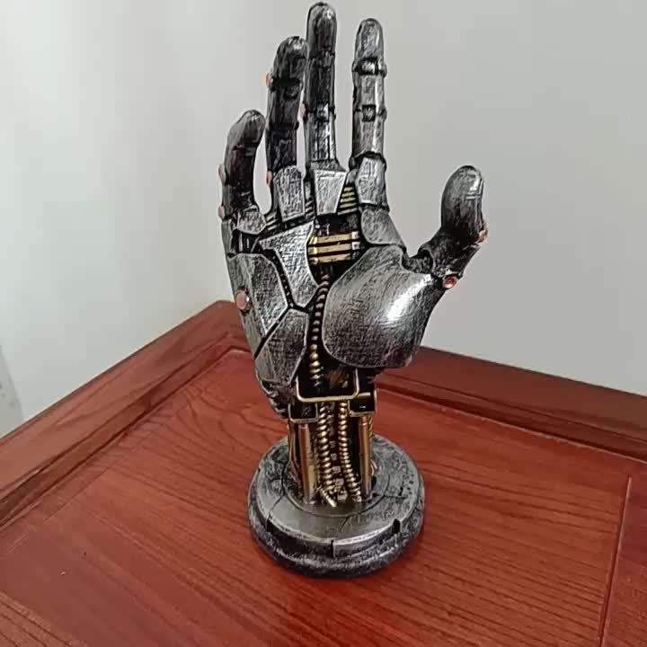 Cyberpunk Robot Hand Resin Figurine - Artistic Desk Decor with Gamepad Holder, Unique Palm Sculpture, Perfect for Room Decor