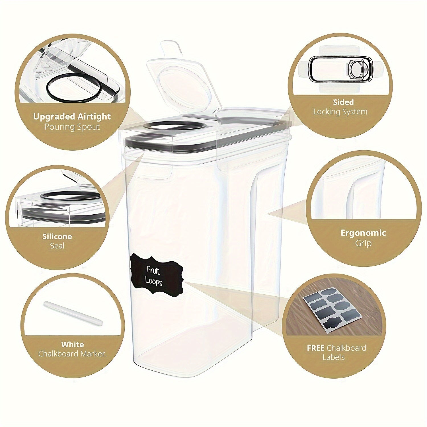 Set of 2/4 Cereal Storage Containers, Made from Bpa-Free Plastic, Designed to Be Airtight for Storing Food. Each Container Holds 2.5 Liters (88 Ounces) And Is Suitable for Cereals, Snacks, And Sugar. This 4pcs Set Includes Ce