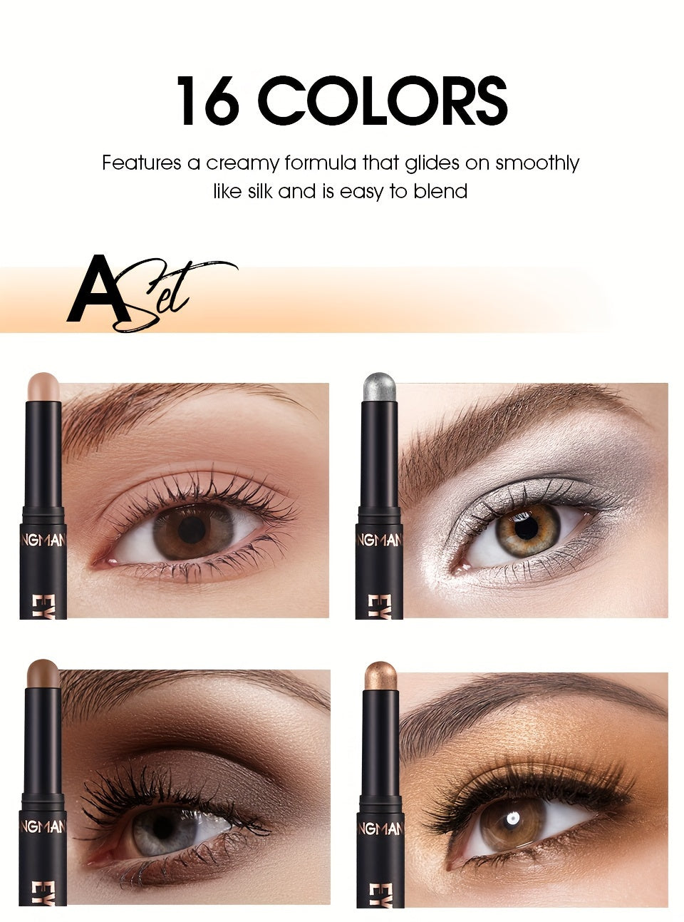 8 Colors Long-Lasting Waterproof Eyeshadow Sticks Set - High Pigmented Shimmer, Glitter, and Matte Neutral Brown Shades - Easy to Apply, Blend, and Buildable Crayon Pencil Set for Professional Makeup Look