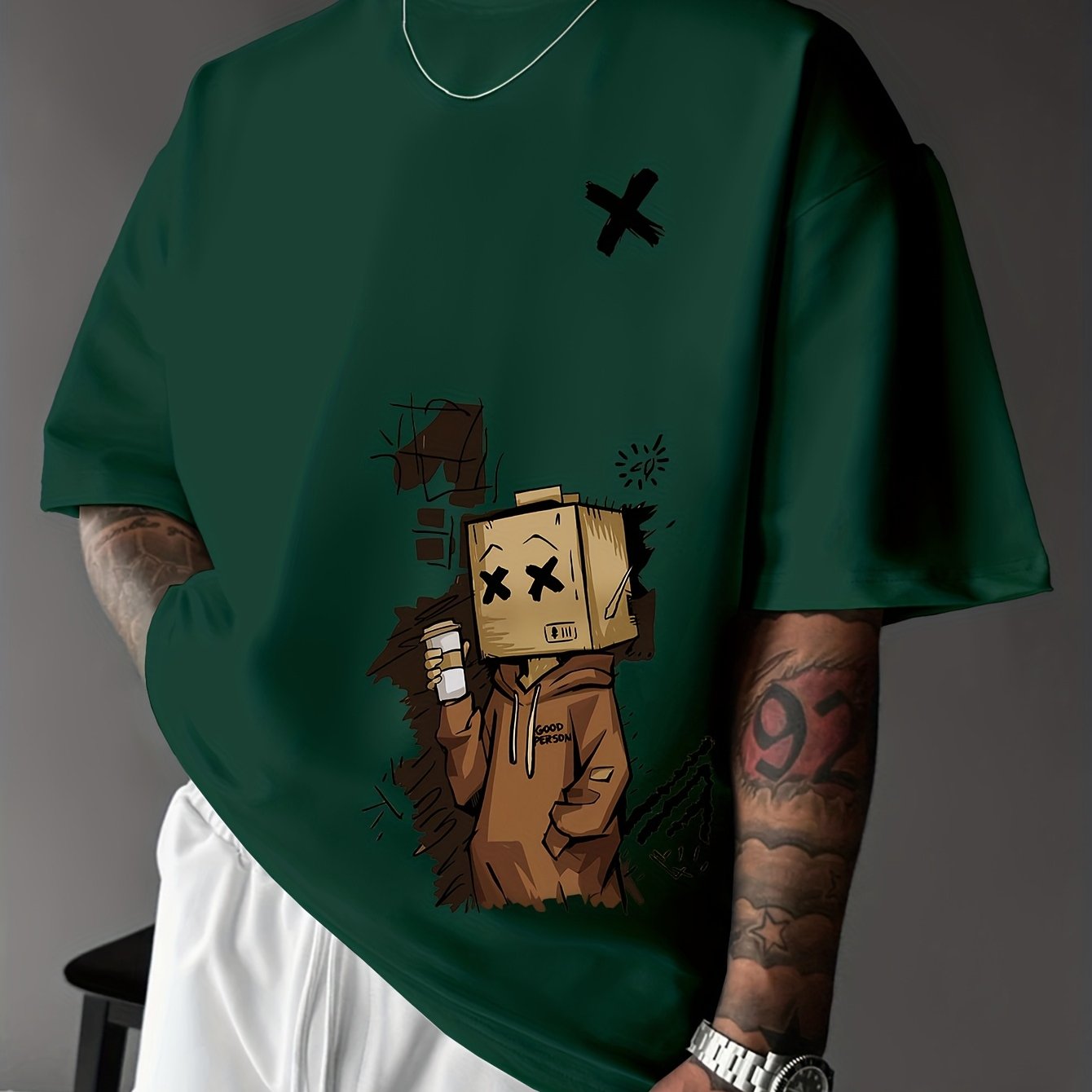 Men'S Summer Casual T-Shirt with Playful Robot & Cupcake Graphic - Red, Short Sleeve, Round Neck, Loose Fit, Geometric Pattern, Perfect for Streetwear or Casual Attire, Casual Summer Wear | Playful Graphic Tee | Comfortable F