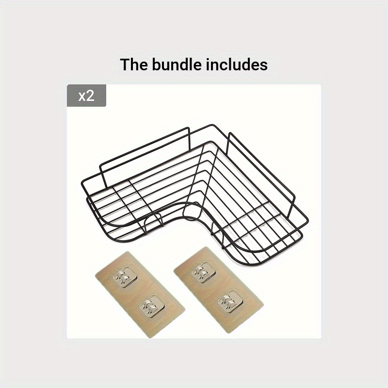 1pc Cast Iron Corner Shower Shelf - No-Drill Wall Mounted Bathroom Storage Rack, Black Wire Mesh Design for Easy Access & Organization, Perfect for Shampoo, Conditioner, and Soap, Bathroom Storage Solution | Modern Bathroom D