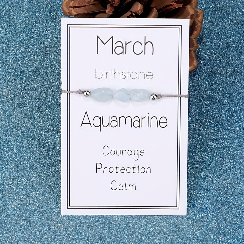 12 Months Birthstone Braided Hand Rope With Blessing Card For Women Gift