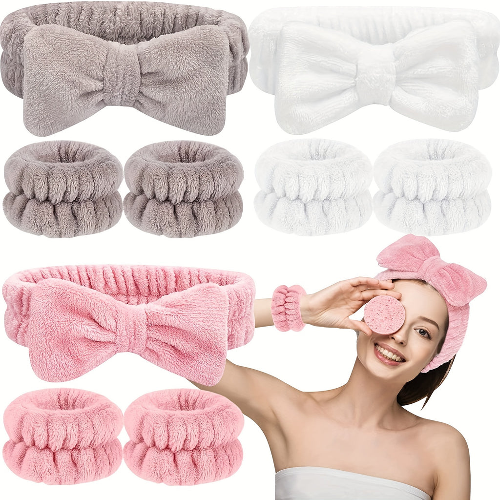 3Pcs Headbands And Wristband Set For Face Washing Microfiber Women's Hairbands Wrist Towels Set For Bath, Makeup And Fitness