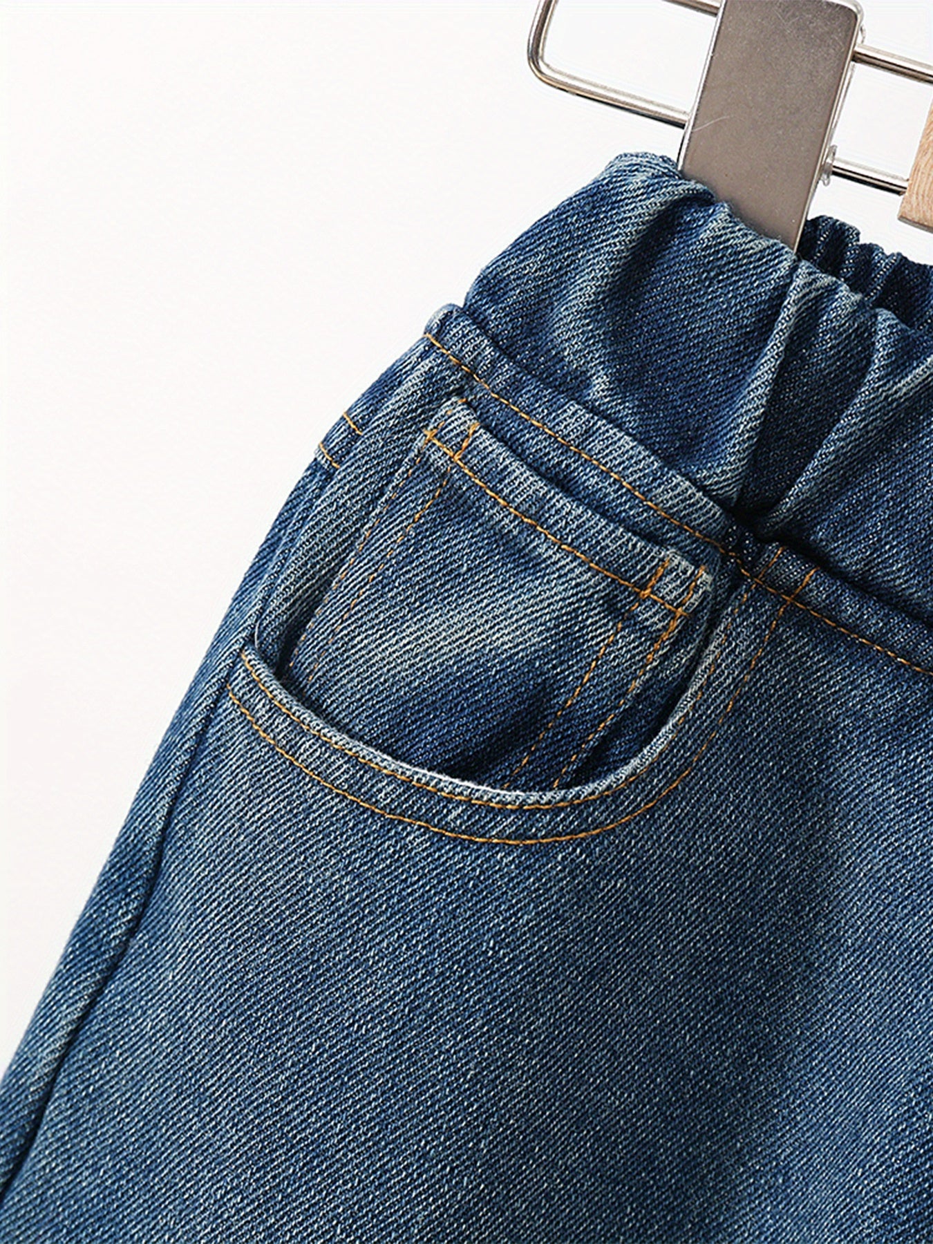 Girls Ripped Tapered Jeans, Cartoon Pattern Elastic Waistband Denim Jeans Kids Clothes