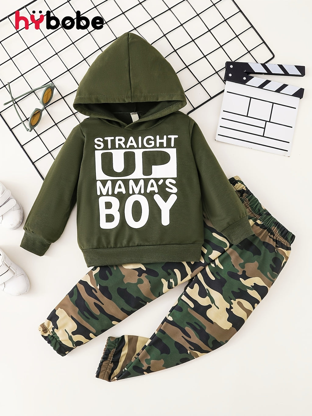 Boy's Casual Hoodie With Slogan + Camo Pants For Autumn & Winter Daily And Outdoor Wear