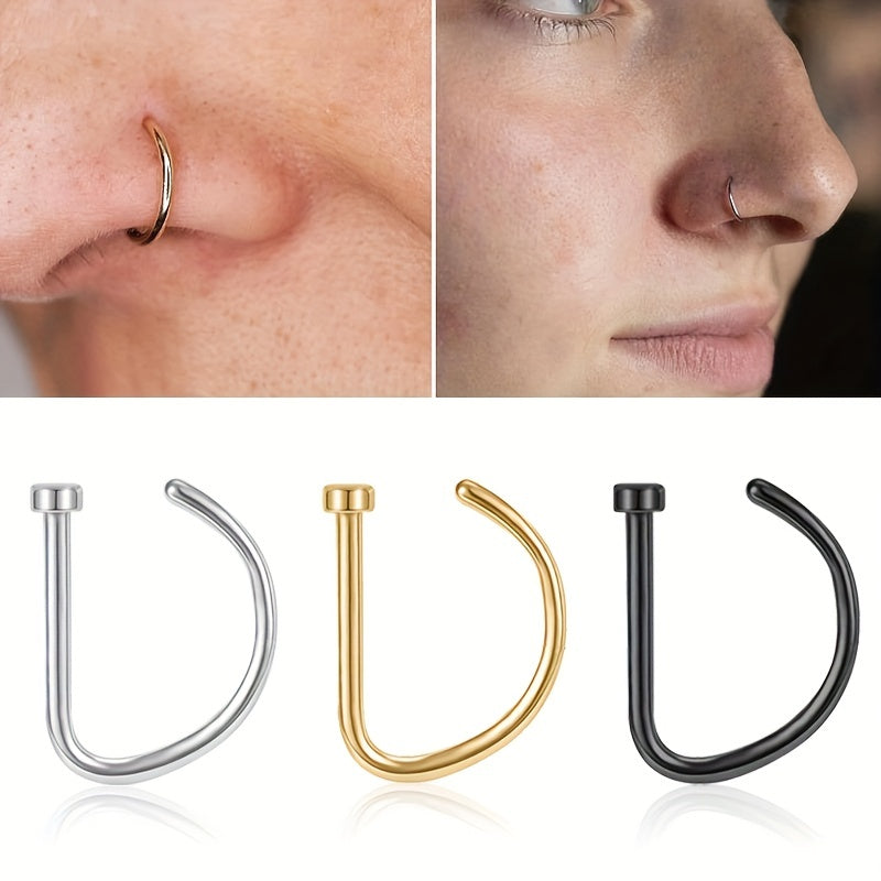 Trendy D-Shape Nose Clip - Fake Piercing Nose Ring for Women - Punk Style Body Jewelry with Comfortable Wear and Adjustable Design