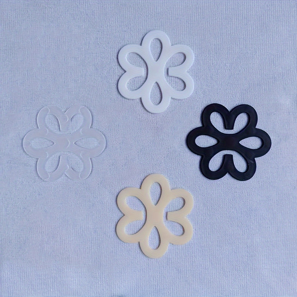 4pcs Invisible Bra Strap Clips - Flower-Shaped, Non-Slip Concealers in Beige, Black, White, Gray - Secure Cross-Back Shoulder Fasteners for Women's Lingerie, Lingerie Accessories | Decorative Bra Clips | Nylon Strap Clips