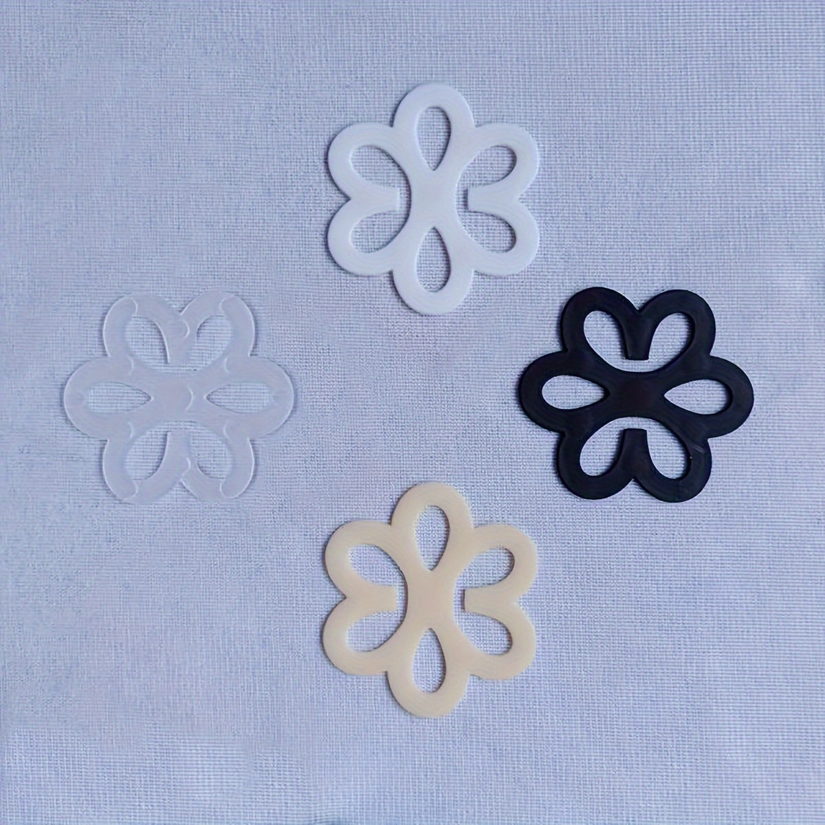 4pcs Invisible Bra Strap Clips - Flower-Shaped, Non-Slip Concealers in Beige, Black, White, Gray - Secure Cross-Back Shoulder Fasteners for Women's Lingerie, Lingerie Accessories | Decorative Bra Clips | Nylon Strap Clips