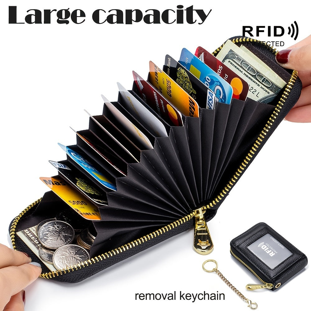 RFID Credit Card Holder, Casual Multi-compartment Wallet, Simple Zip Around Card Case