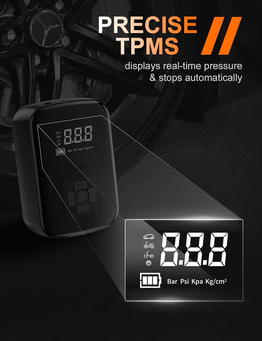 A Portable Car Air Compressor with a Wireless Handheld Pump And Light, Suitable for Inflating And Compressing Tires of And Motorcycles.