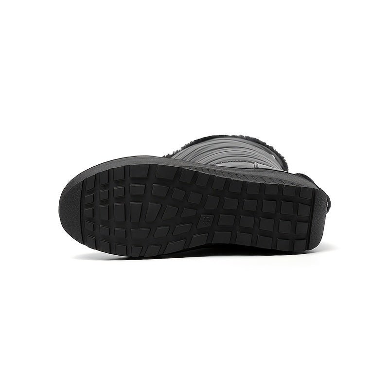 Waterproof Non-slip Outdoor Knee Boots, Warm Plush Inner Flat Lace Up Back Sports Sneakers, Women's Footwear