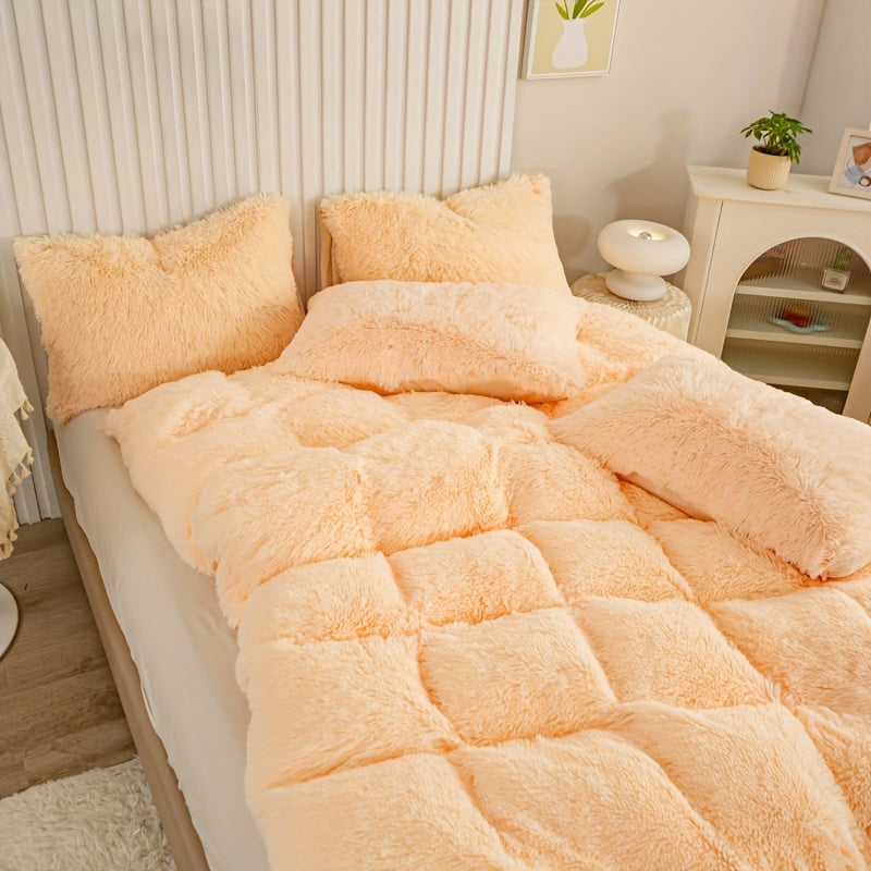 [Plush Duvet Cover Set] 3pcs Multicolor Plush Duvet Cover Set - Soft And Warm Bedding For Bedroom, Guest Room, And Dorm Decor